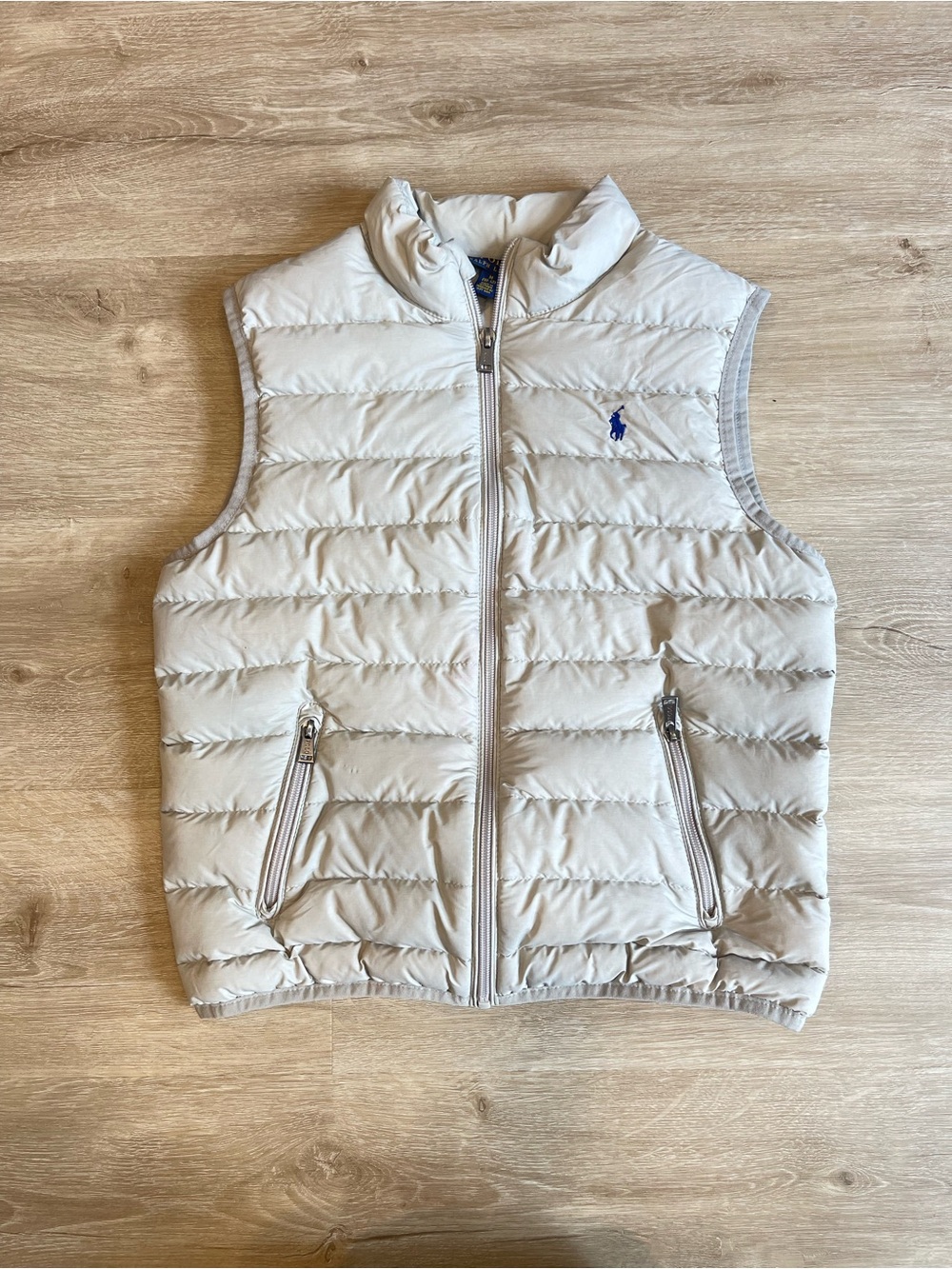 Polo by Ralph Lauren boys M 10-12 Grey Quilted Puffer Vest with Blue Polo Pony